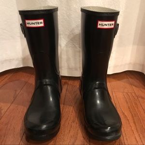 Hunter original gloss short black rain boots 8